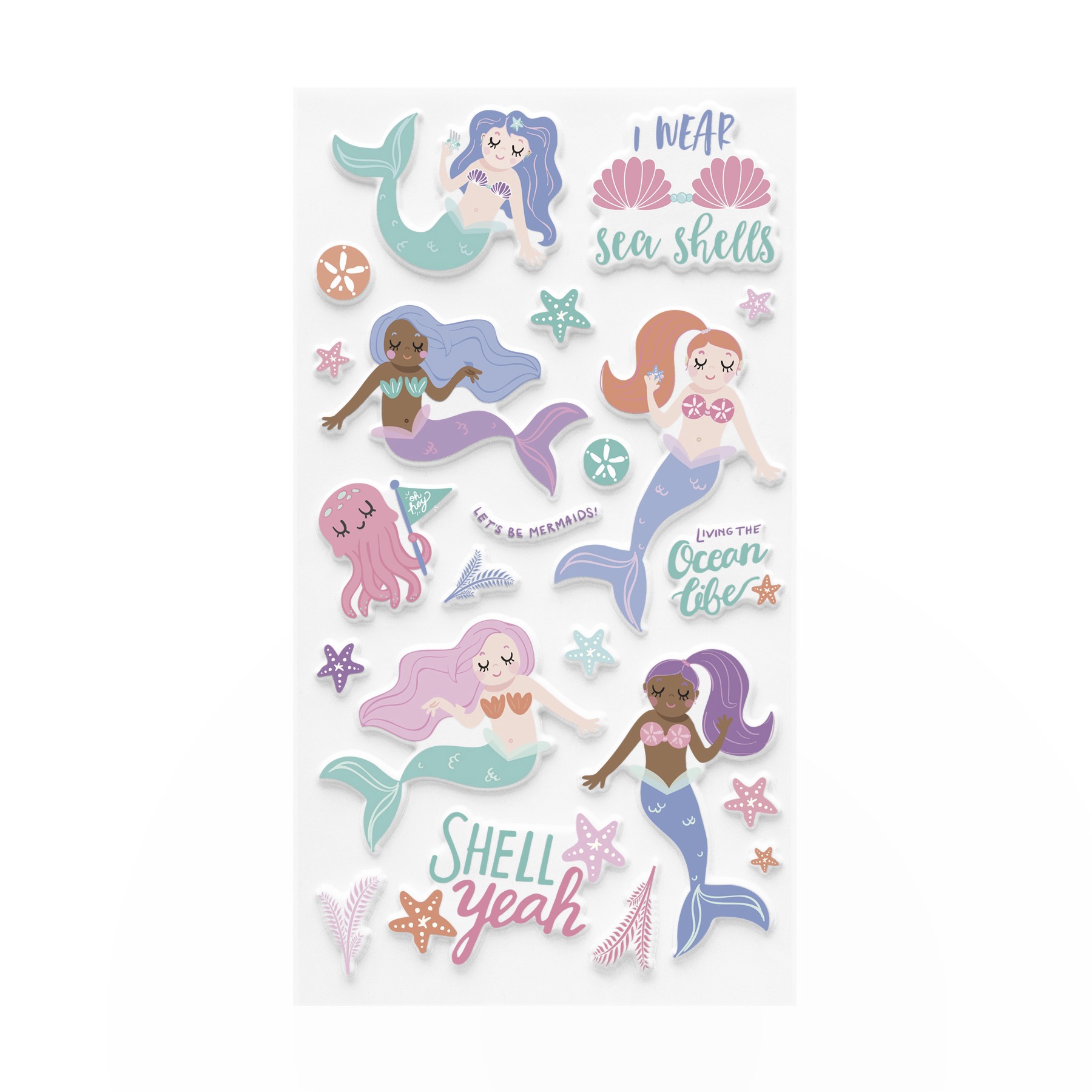 slide 4 of 4, Mermaids Puffy Stickers By Recollections, 3.875 in x 7 in