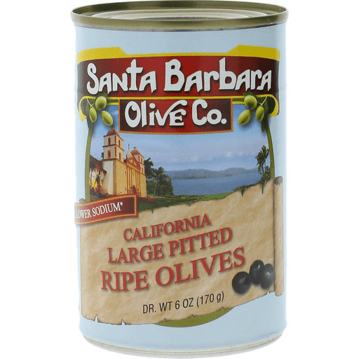 slide 1 of 3, Santa Barbara Large Pitted Black Olives, 5.75 oz