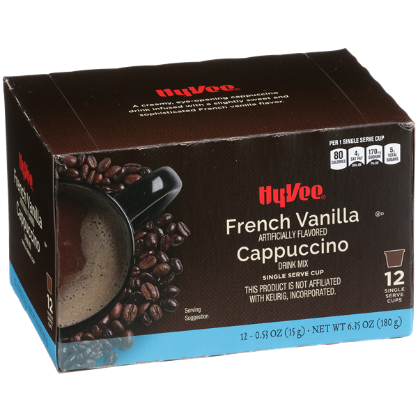 slide 1 of 1, Hy-vee French Vanilla Cappuccino Drink Mix Single Serve Cups - 12 ct, 12 ct