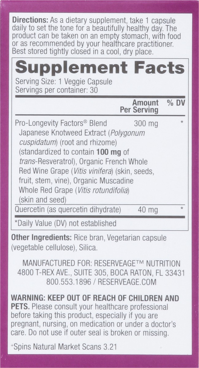 slide 10 of 14, Reserveage Veggie Capsules 100 mg Resveratrol 30 Capsules, 30 ct