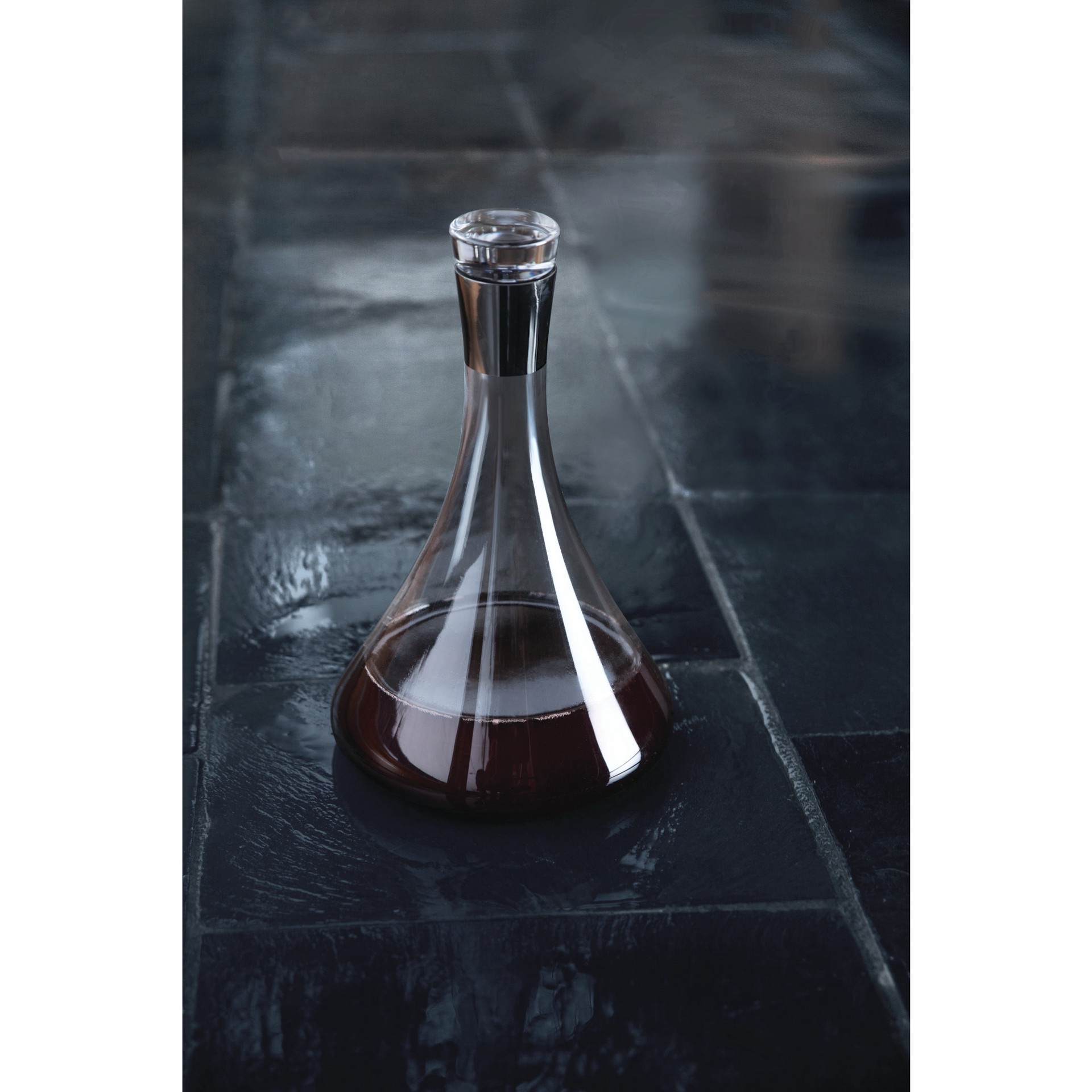slide 5 of 5, Viski Harrison Chrome Trimmed Wine Decanter, Set of 1, Lead-Free Crystal, Modern Wine Decanter for Red Wine, White Wine, or Liquor, Stunning Gift, 60 oz, 1 ct