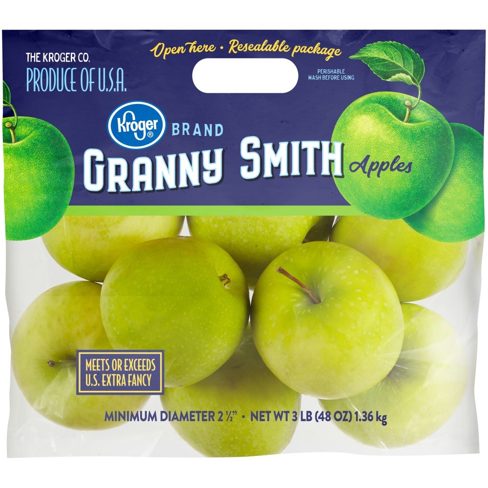 slide 1 of 2, Kroger Green Granny Smith Apples Pouch, 3 lb