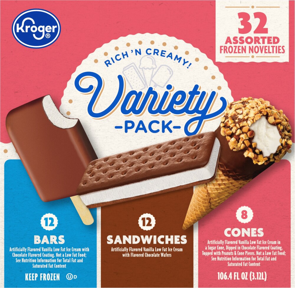 slide 2 of 6, Kroger Variety Pack Frozen Novelties, 32 ct