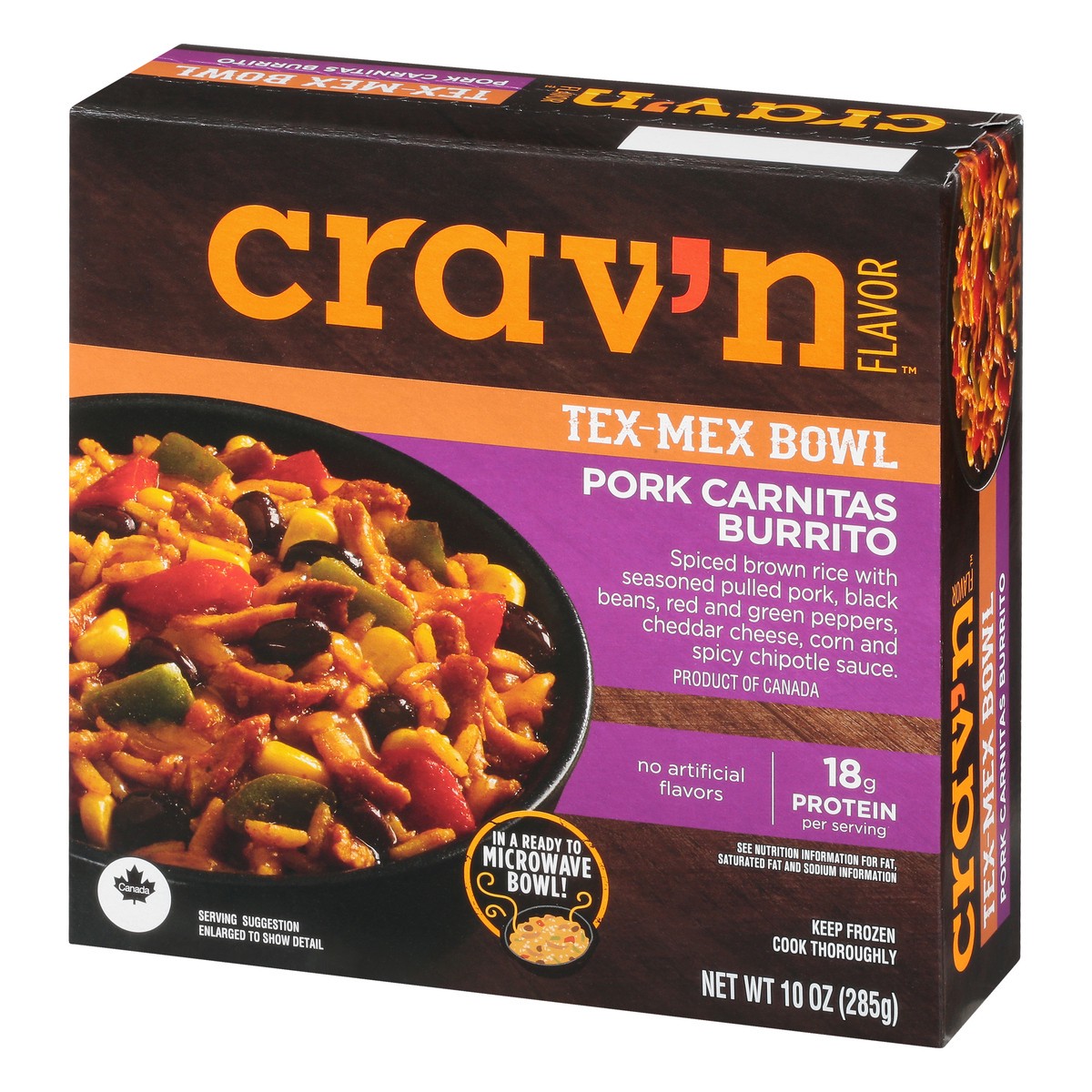 slide 6 of 10, Crav'n Flavor Pork Carnitas Burrito Tex-Mex Bowl, 10 oz