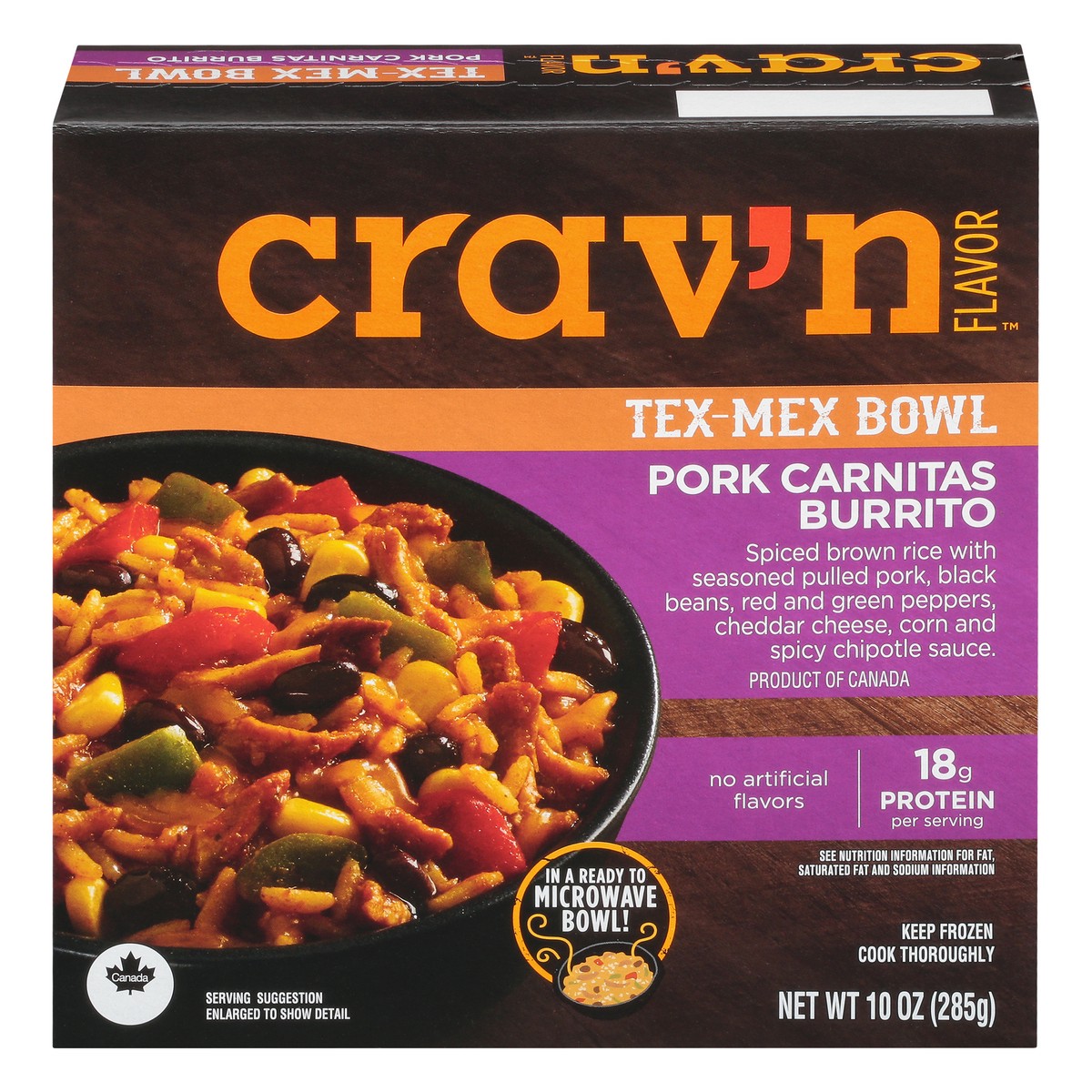 slide 1 of 10, Crav'n Flavor Pork Carnitas Burrito Tex-Mex Bowl, 10 oz