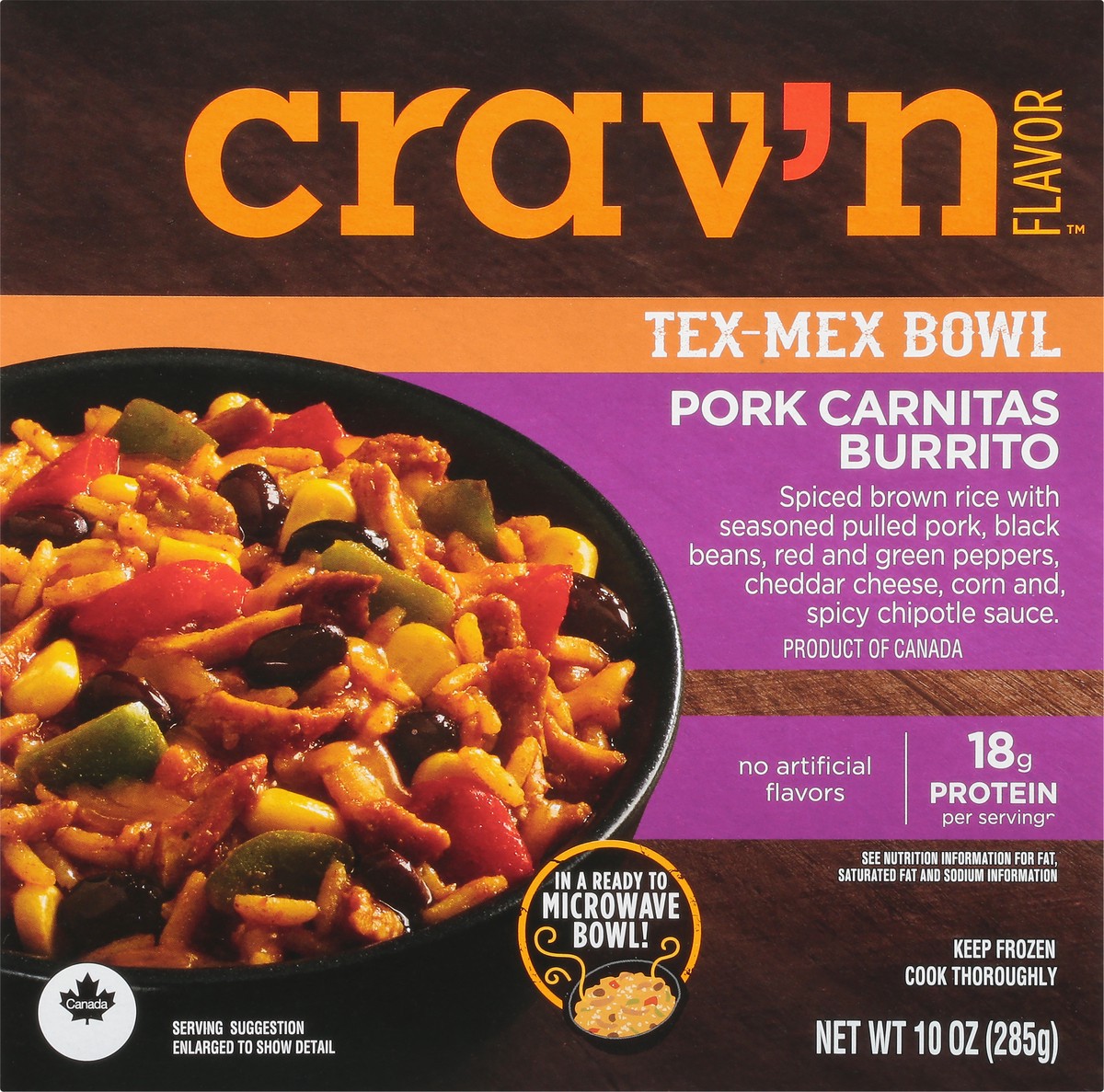 slide 3 of 10, Crav'n Flavor Pork Carnitas Burrito Tex-Mex Bowl, 10 oz