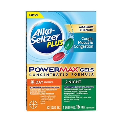 slide 1 of 1, Alka-Seltzer Plus Maximum Strength Cough Mucus & Congestion Day & Night PowerMax Gels, 16 ct