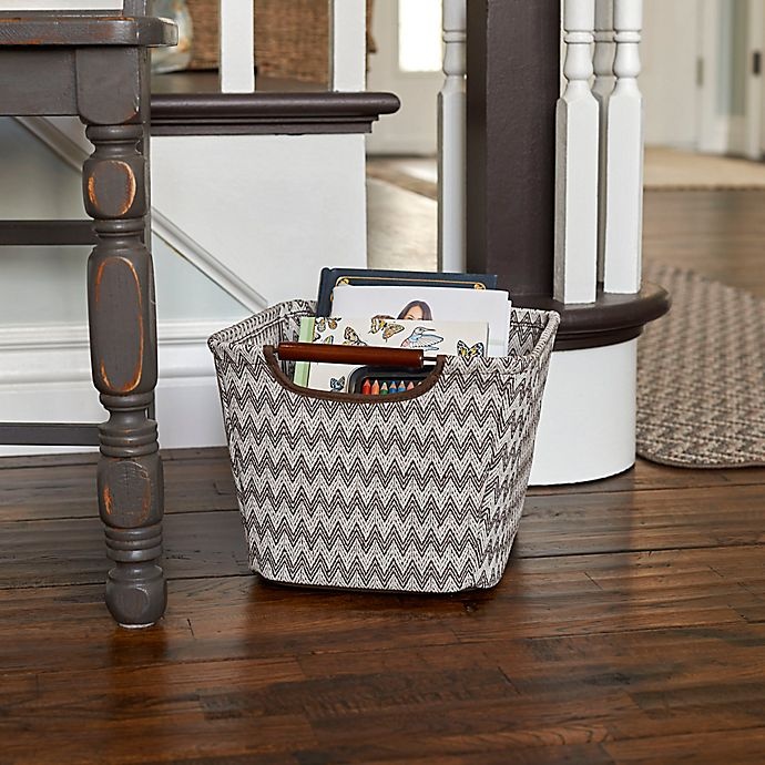 slide 2 of 3, Household Essentials Small Tapered Storage Bin with Wood Handles - Chevron, 1 ct