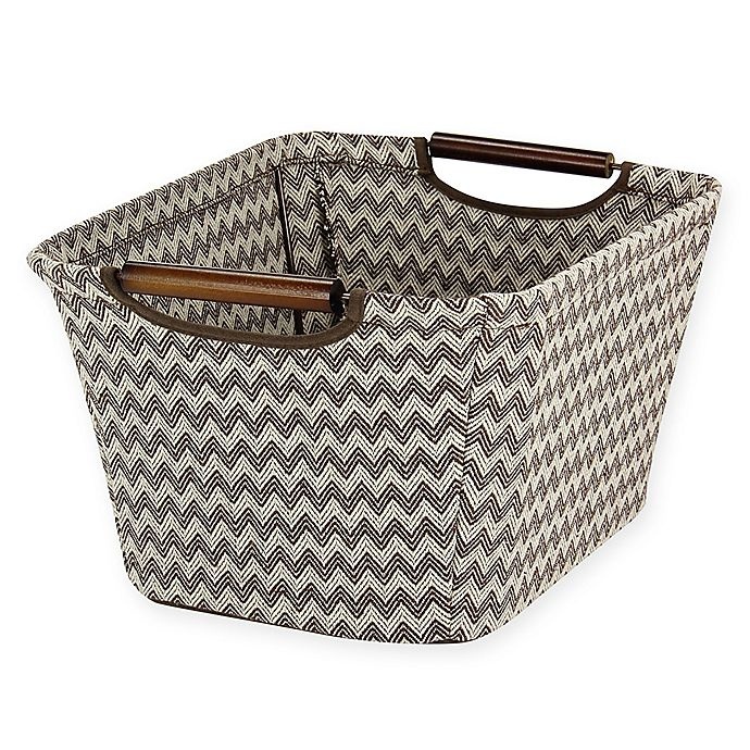 slide 1 of 3, Household Essentials Small Tapered Storage Bin with Wood Handles - Chevron, 1 ct