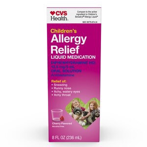 slide 1 of 1, Cvs Health Children's Allergy Relief Liquid Diphenhydramine Hcl Oral Antihistamine, Cherry, 8 Oz, 8 oz