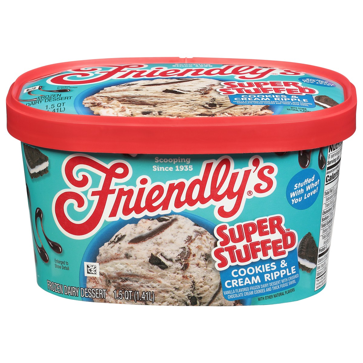 slide 1 of 9, Friendly's Super Stuffed Cookies & Cream Ripple Frozen Dairy Dessert 1.5 qt, 1.5 qt