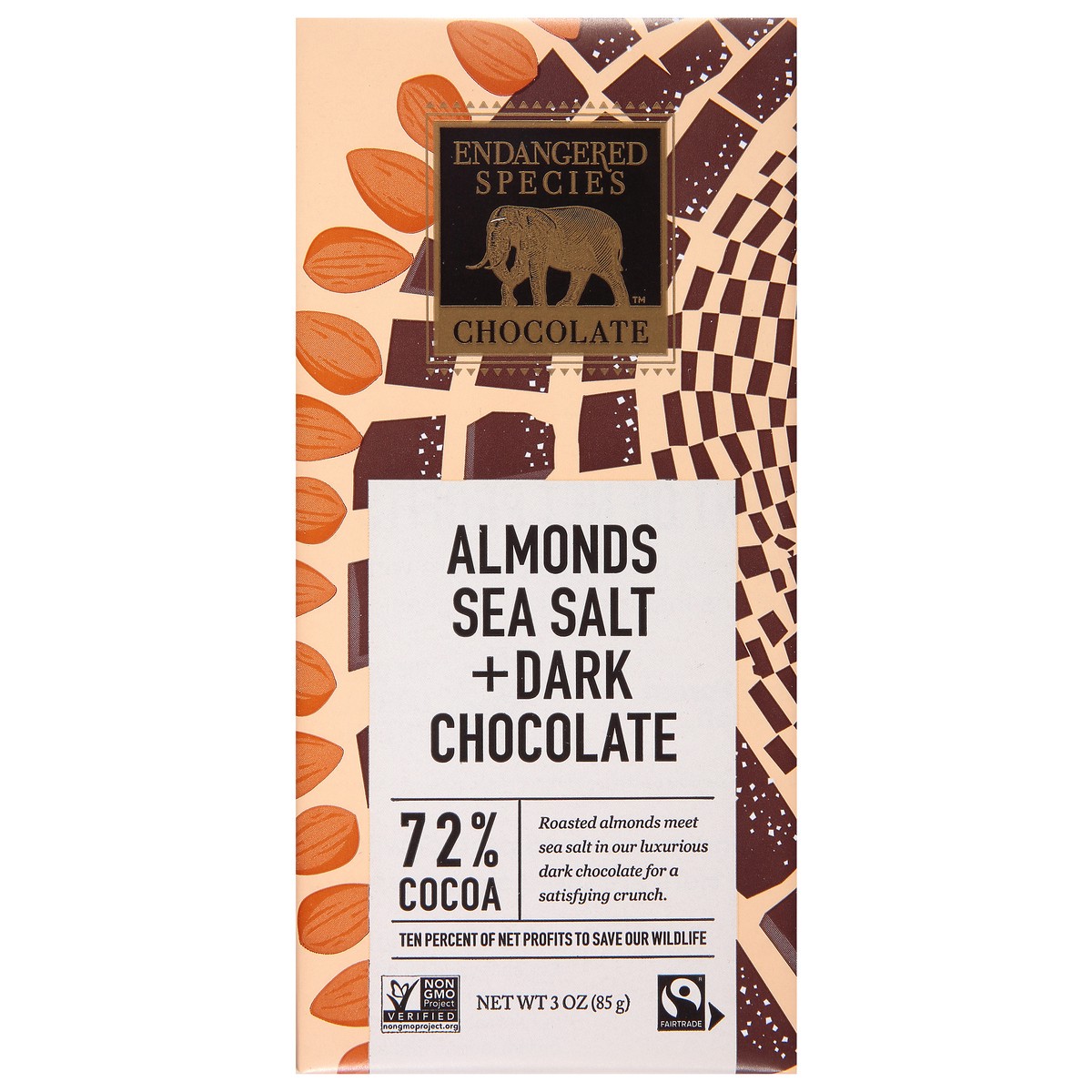 slide 1 of 2, Endangered Species Dark Chocolate With Almonds And Sea Salt Chocolate Bar, 3 oz