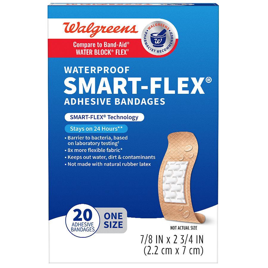 slide 1 of 5, Walgreens Waterproof Smart-Flex Adhesive Bandages, 20 ct