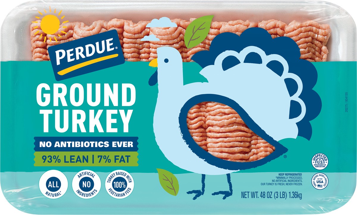 slide 5 of 6, PERDUE® No Antibiotics Ever Ground Turkey, 93% Lean 7% Fat, 3 lb. Tray, 48 oz