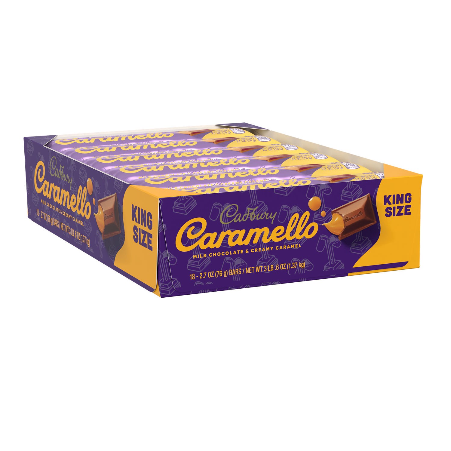 slide 1 of 6, Cadbury CARAMELLO Milk Chocolate Caramel King Size, Candy Bars, 2.7 oz (18 Count), 2.7 oz