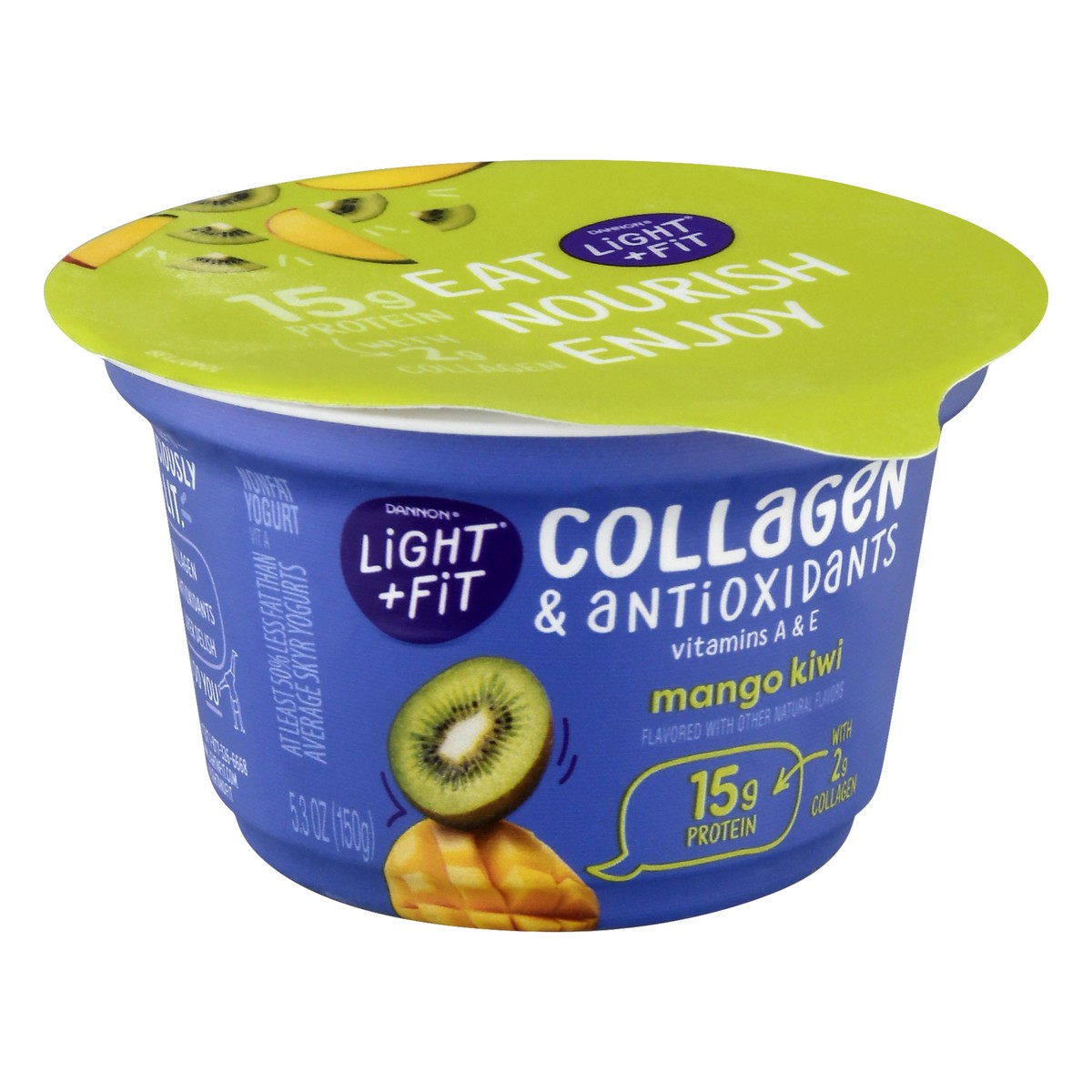 slide 8 of 10, Light + Fit Dannon Light + Fit Icelandic Style Nonfat Yogurt with Collagen & Antioxidants, Mango Kiwi, 5.3oz, 5.3 oz