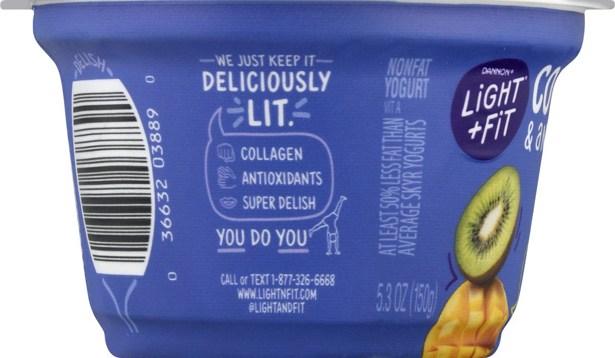 slide 5 of 10, Light + Fit Dannon Light + Fit Icelandic Style Nonfat Yogurt with Collagen & Antioxidants, Mango Kiwi, 5.3oz, 5.3 oz