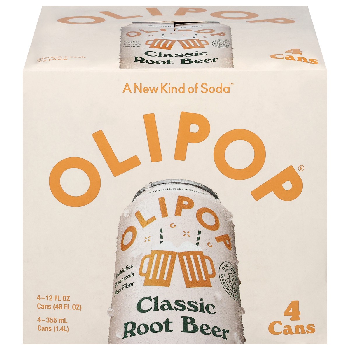 slide 1 of 15, Olipop Classic Root Beer Prebiotic Soda - 4ct/12 fl oz Cans, 4 ct; 12 oz