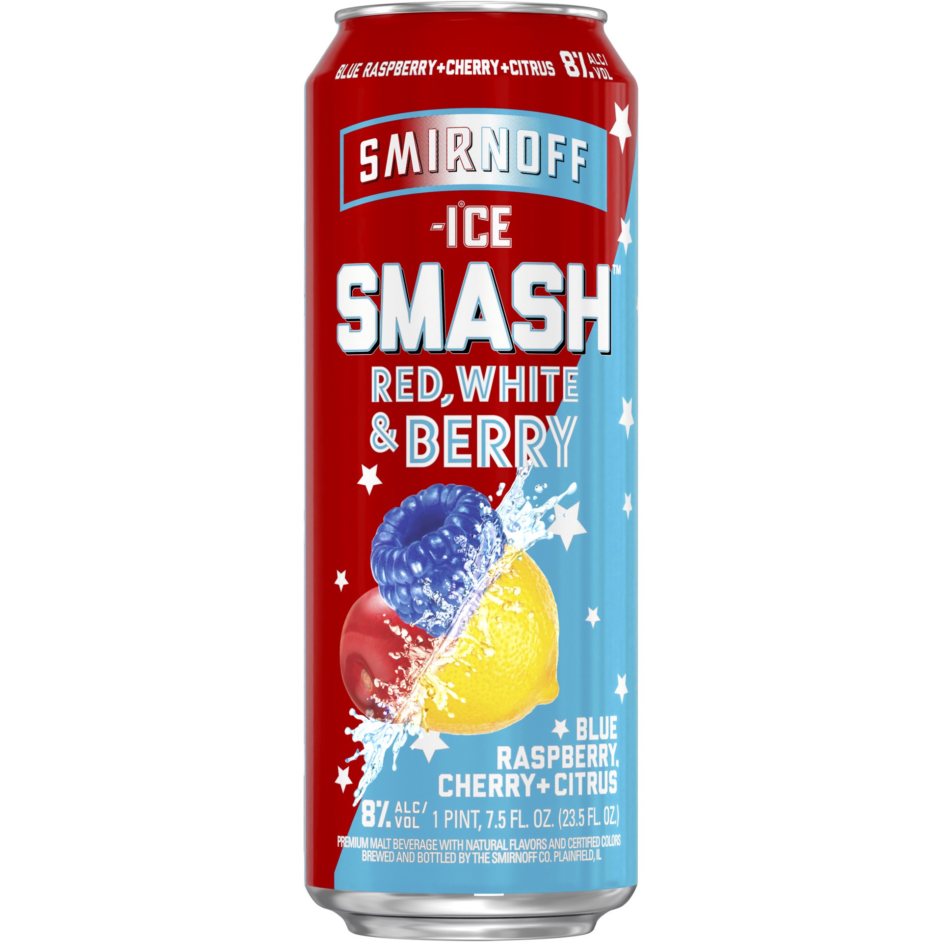 slide 1 of 4, Smirnoff Ice Smash Red White & Berry, 23.5 fl oz, Single Serve Can, 8% ABV, 23.50 fl oz