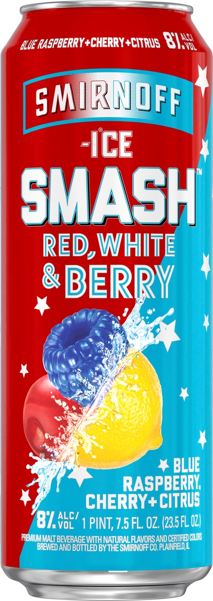 slide 1 of 4, Smirnoff Ice Smash Red/White & Berry Beer 23.5 fl oz Can, 23.5 fl oz