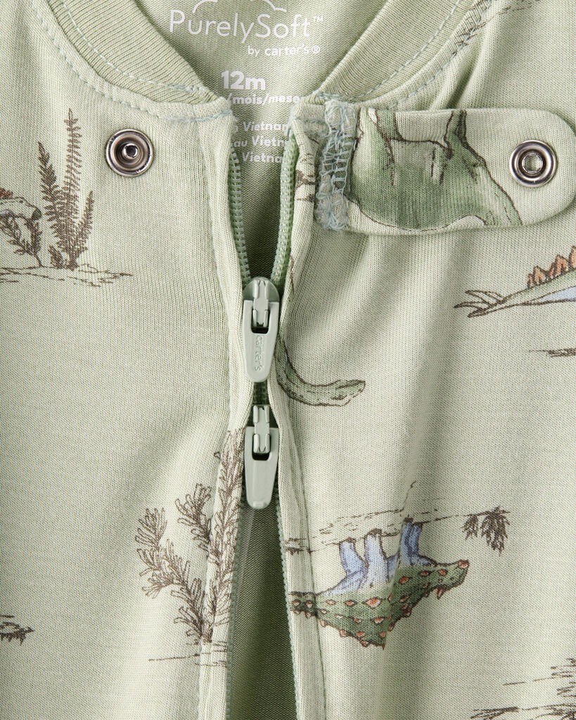 slide 2 of 4, Carter's Carters Baby Boy Dinosaur Print PurelySoft Long-Sleeve 2-Way Zip 1-Piece Pajamas - Green Green 18M, 1 ct