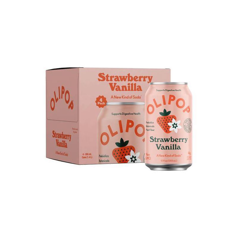 slide 1 of 1, Olipop Strawberry Vanilla Prebiotic Soda - 4ct/12 fl oz Cans, 4 ct