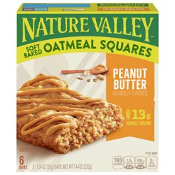 Nature Valley Soft-Baked Oatmeal Squares, Peanut Butter Breakfast Snacks, 6 ct, 7.44 OZ