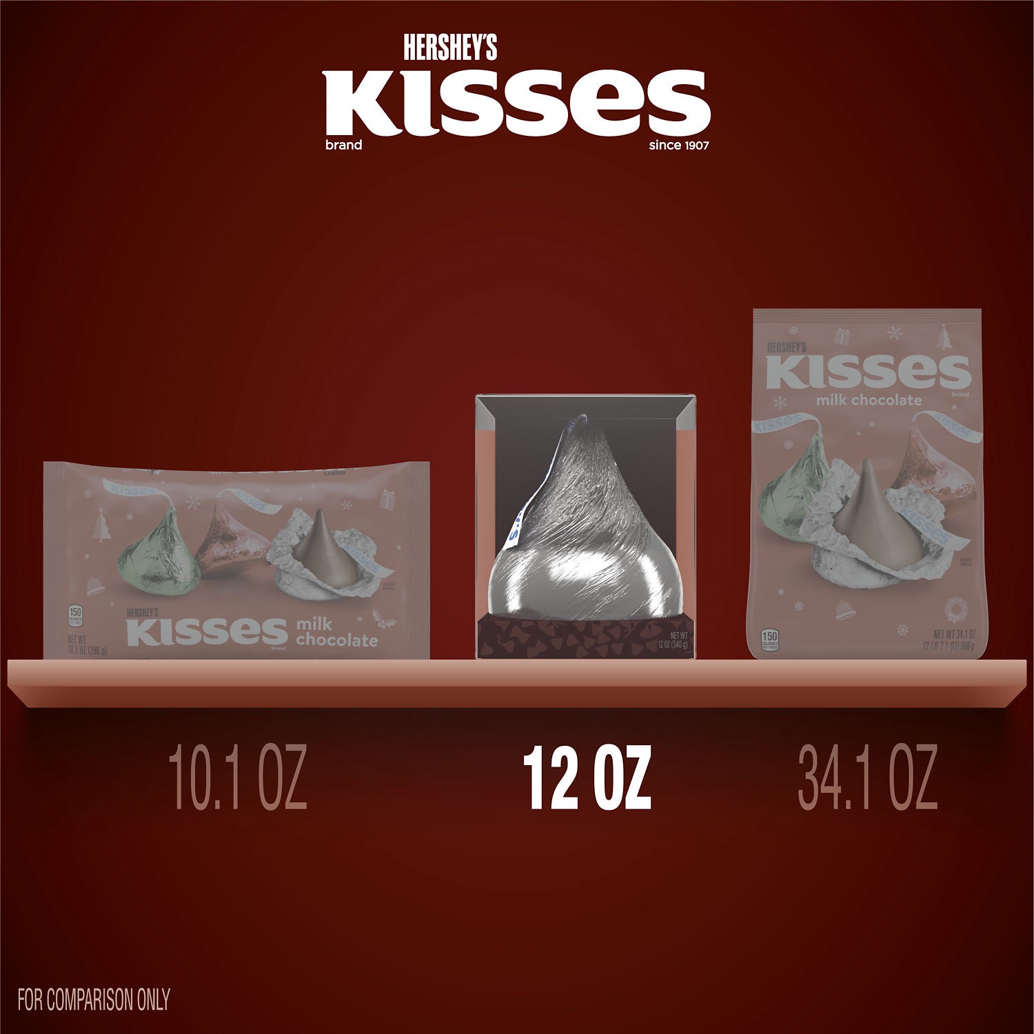 slide 5 of 8, Hershey's KISSES Solid Milk Chocolate, Christmas Candy Gift Box, 12 oz, 12 oz