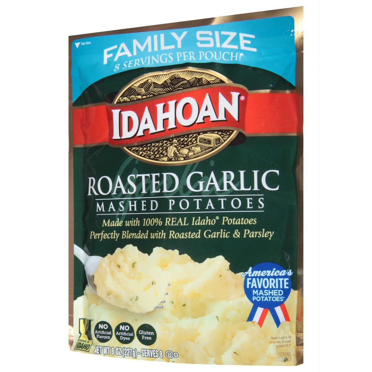 slide 3 of 9, Idahoan Roasted Garlic Mashed Potatoes Family Size 8 oz, 8 oz