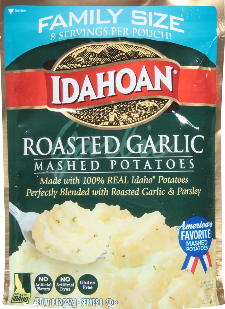 slide 6 of 9, Idahoan Roasted Garlic Mashed Potatoes Family Size 8 oz, 8 oz