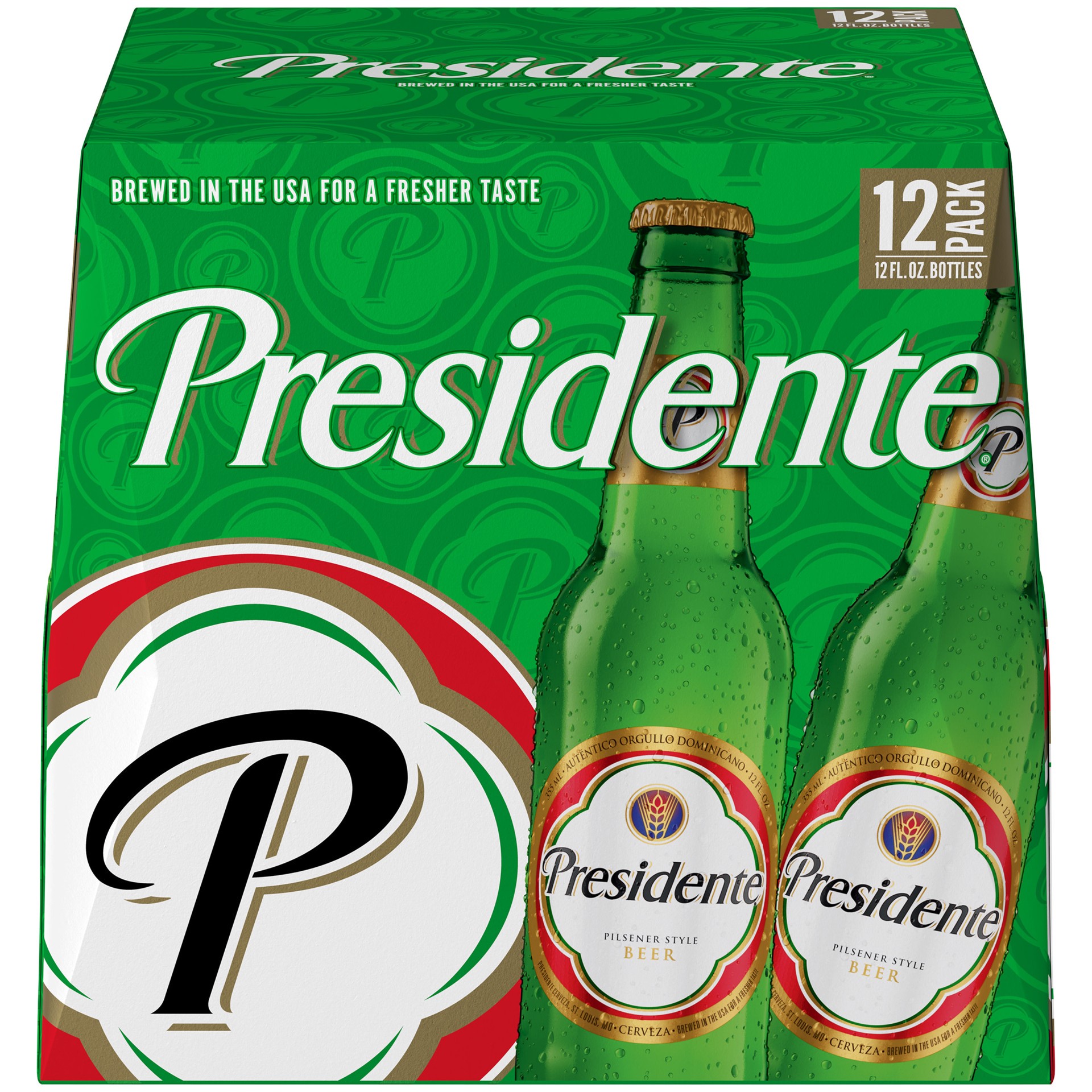 slide 1 of 9, Presidente Pilsener Style Beer, 12 Pack 12 FL OZ Bottles, 144 fl oz