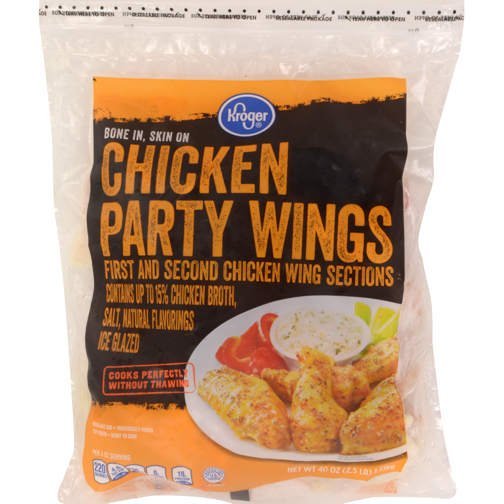 slide 1 of 1, Kroger Bonein Skin On Chicken Party Wings, 2.5 lb