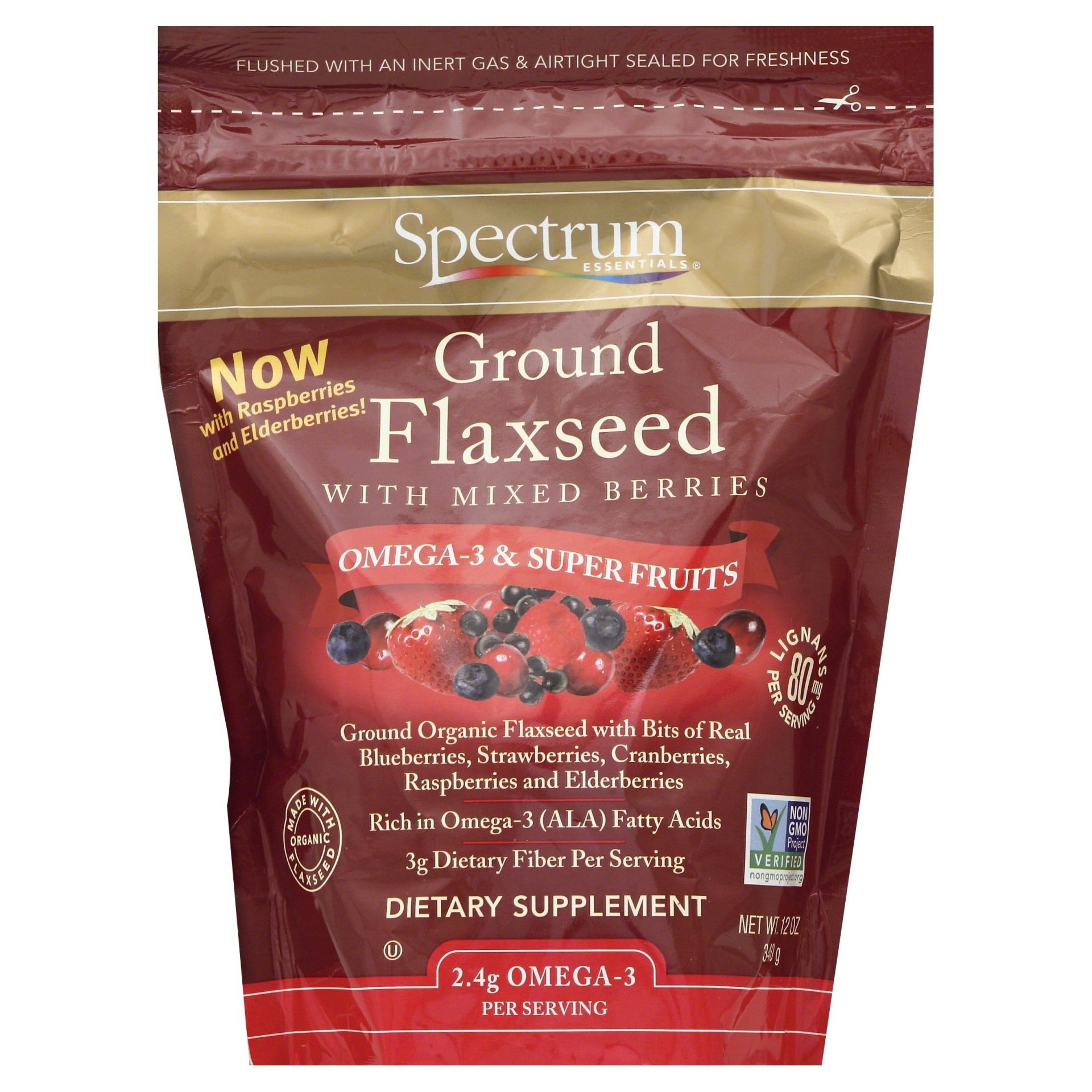 slide 1 of 1, Spectrum Essentials Ground Flaxseed With Mixed Berries, 12 oz