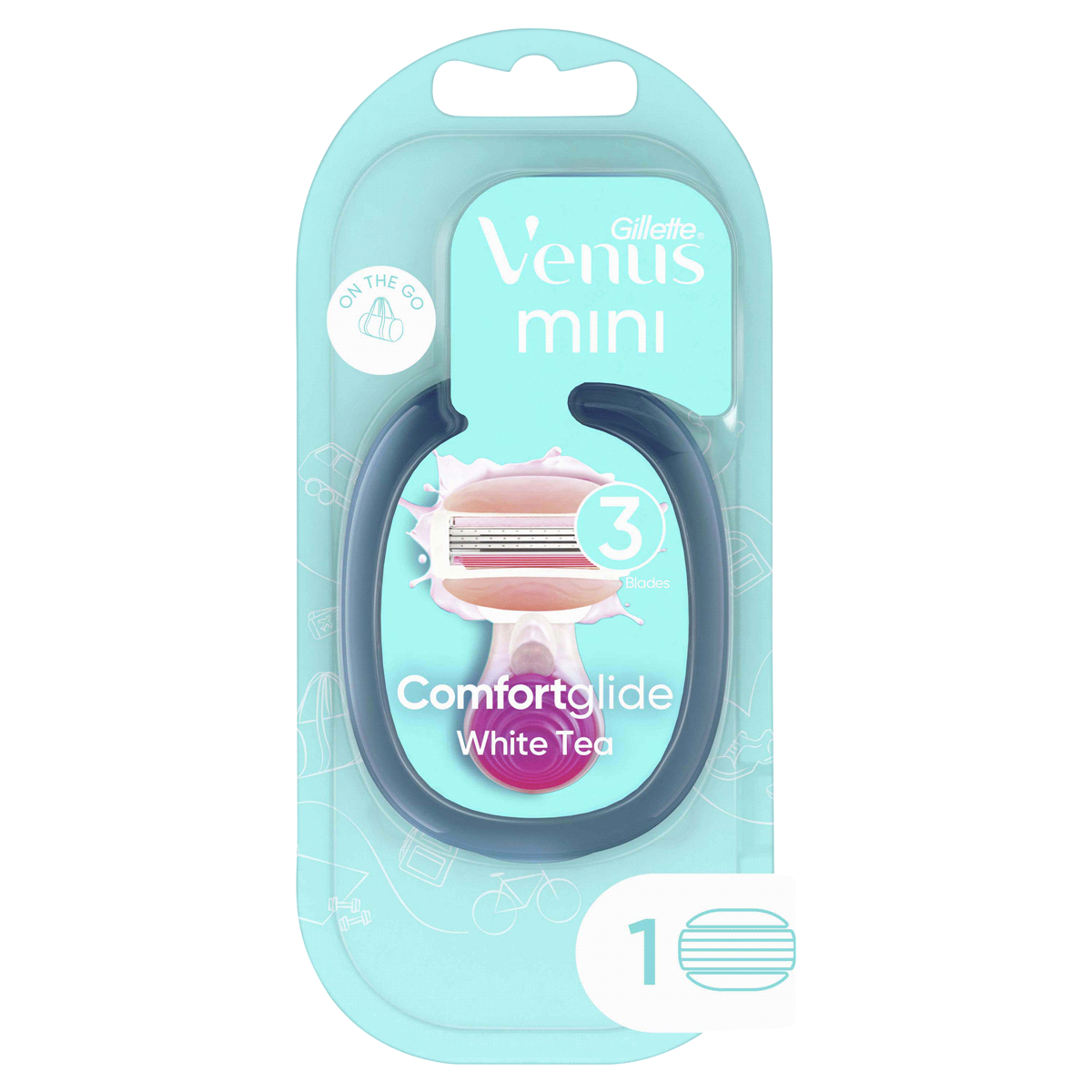 slide 1 of 1, Gillette Venus Mini On The Go Women's Razors Handle Comfortglide White Tea Scent Blade Refill And Travel Case, 1 ct