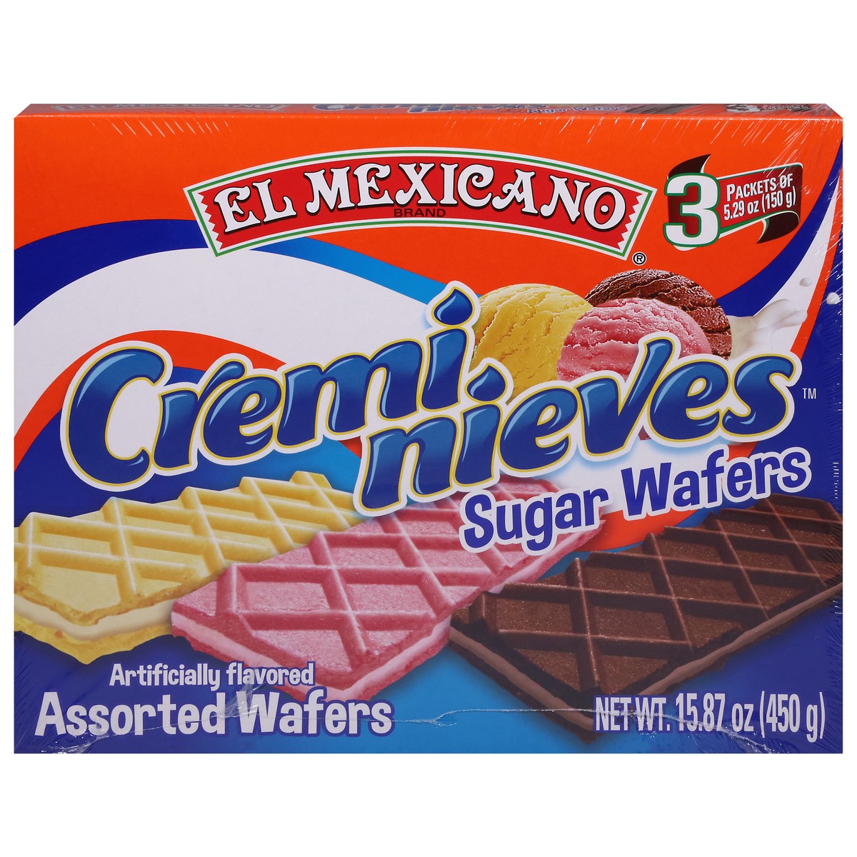 slide 1 of 13, El Mexicano Cremi Nieves Assorted Sugar Wafers 3 - 5.29 oz Packets, 3 ct