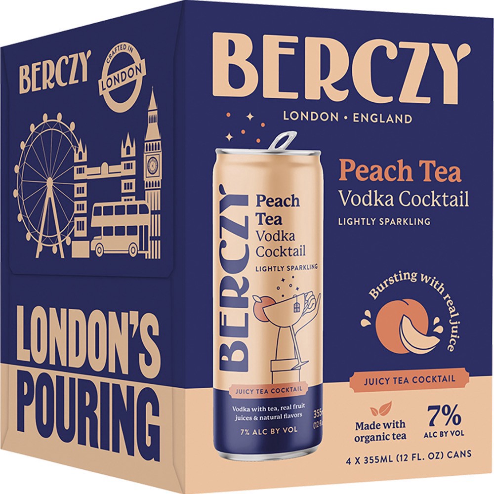 slide 1 of 1, Berczy Vodka Tea Juicy Peach, 4 ct; 12 oz