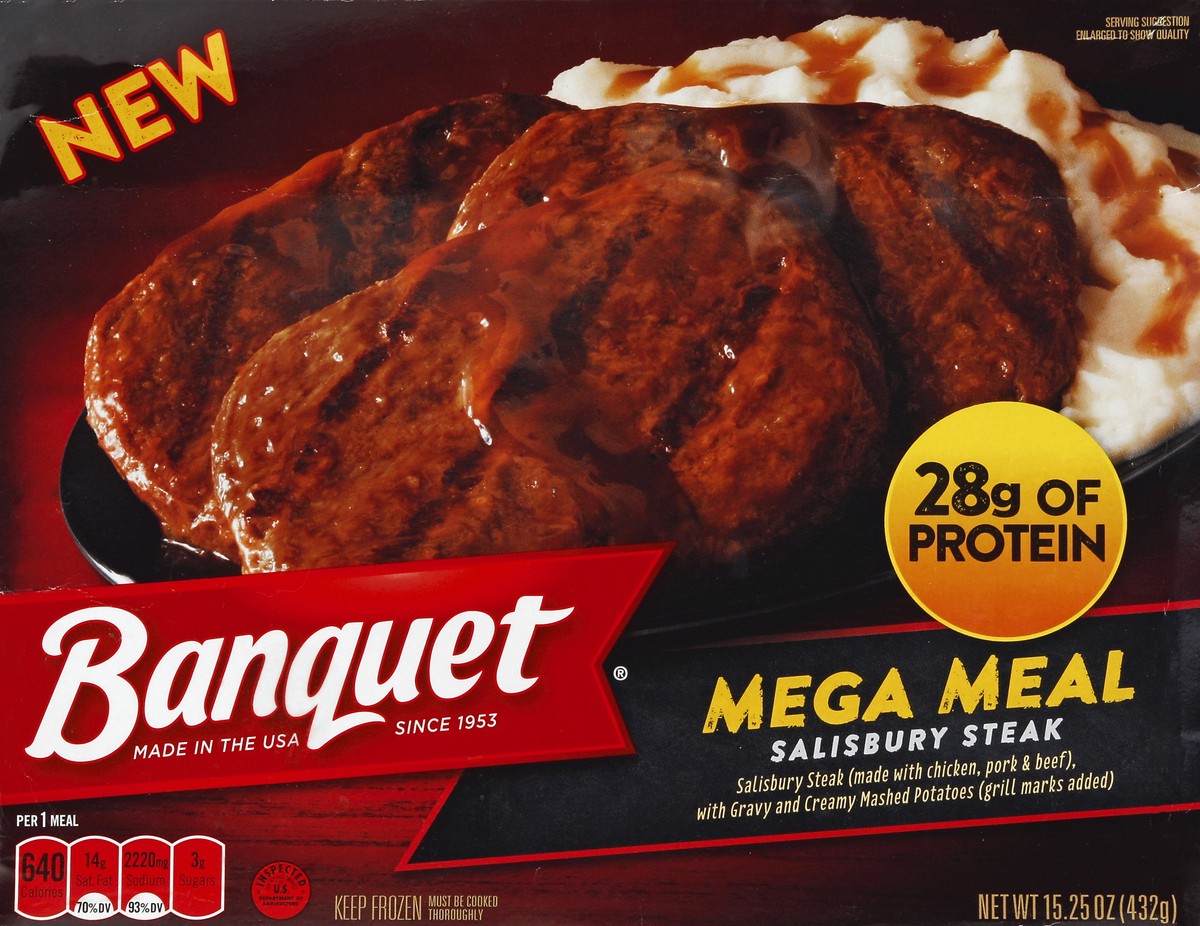 slide 4 of 4, Banquet Salisbury Steak Mega Meal, 15.25 oz