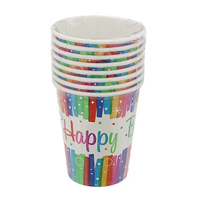 slide 1 of 1, Unique Industries Rainbow Ribbon Birthday, 9 Ounce Cup, 8 ct