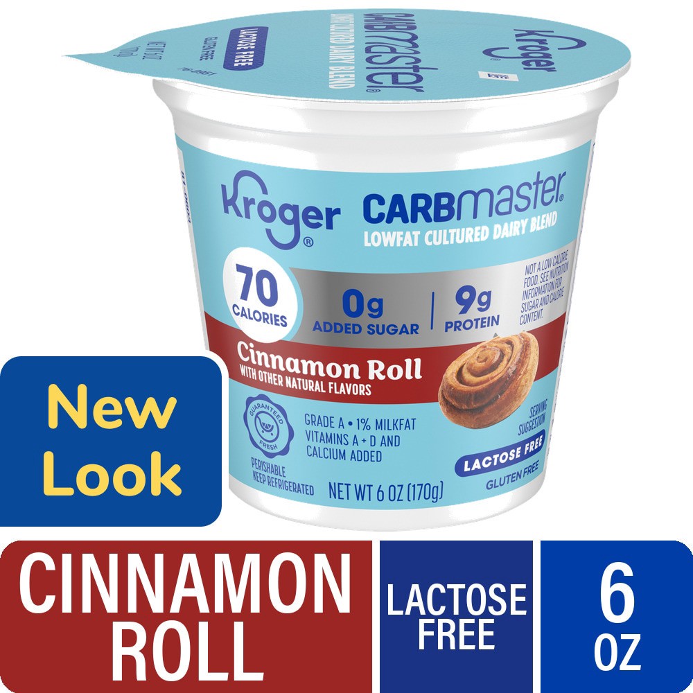 slide 1 of 5, Kroger Carbmaster Cinnamon Roll Lactose Free Lowfat Yogurt Cup, 6 oz, 6 oz