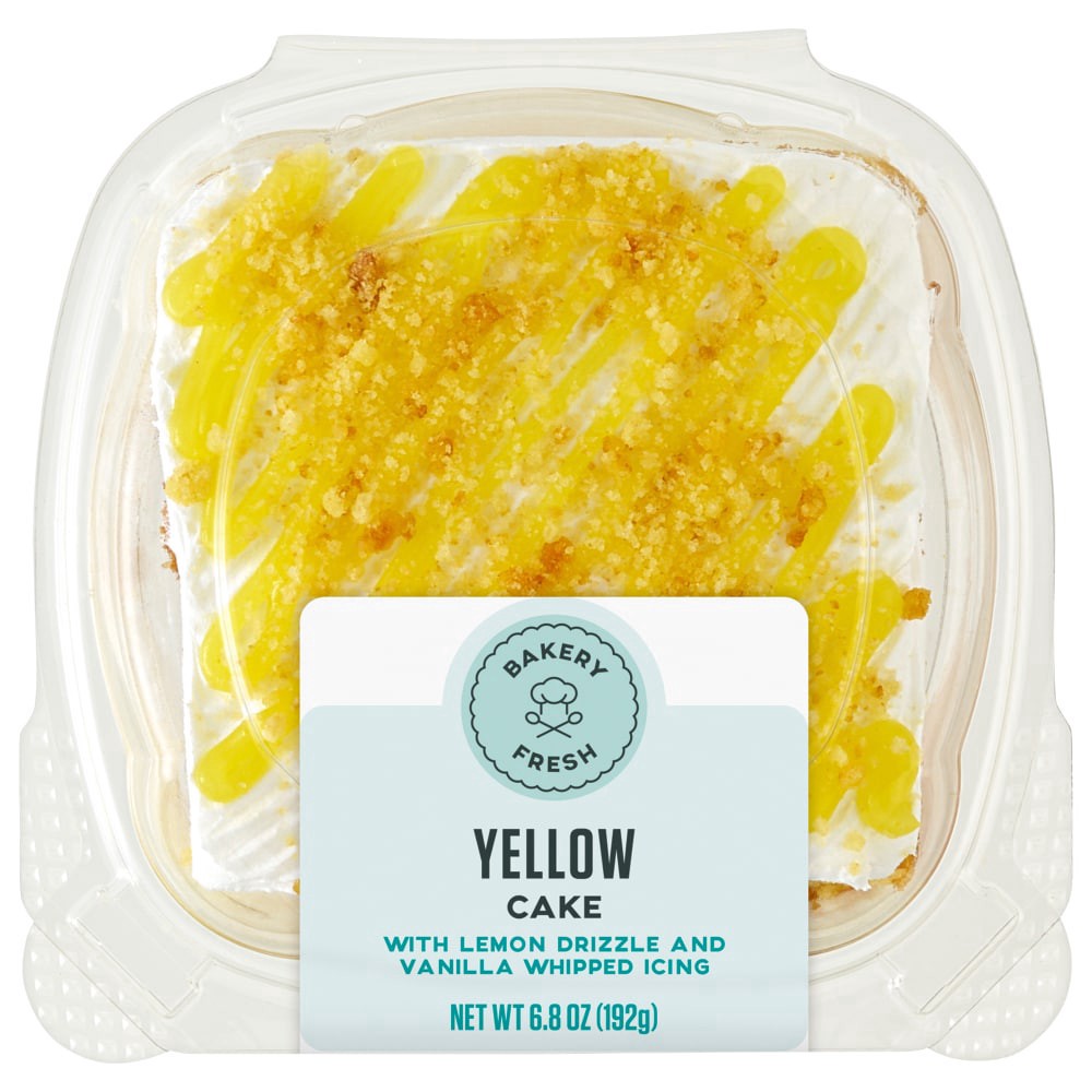 slide 3 of 6, Bakery Fresh Yellow Cake With Lemon Drizzle And Vanilla Icing Square, 6.8 oz