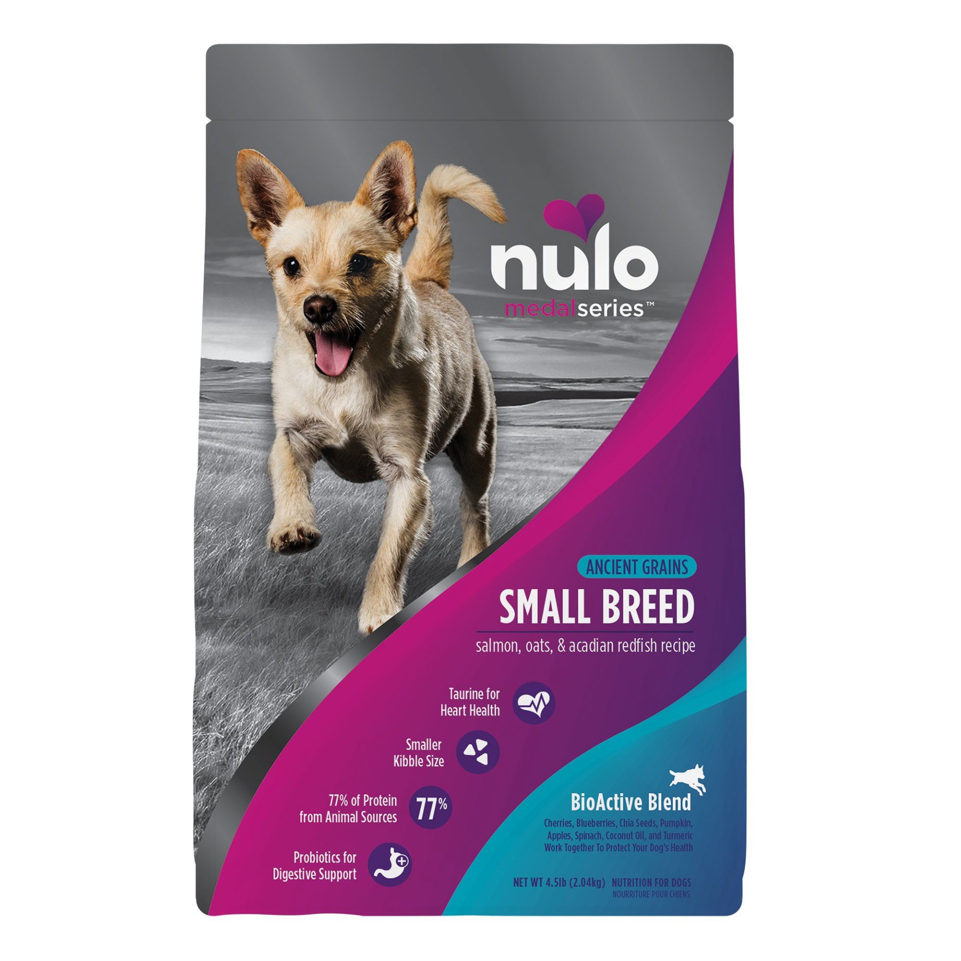 slide 1 of 1, Nulo MedalSeries Ancient Grains Salmon, Oats & Acadian Redfish Small Breed Dry Dog Food, 4.5 lb