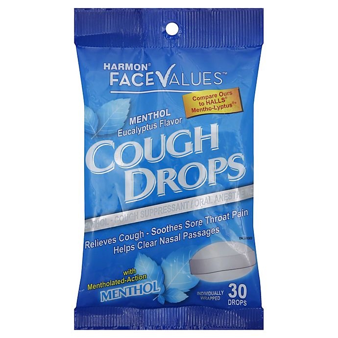 slide 1 of 1, Harmon Face Values Cough Drops - Menthol Eucalyptus, 30 ct