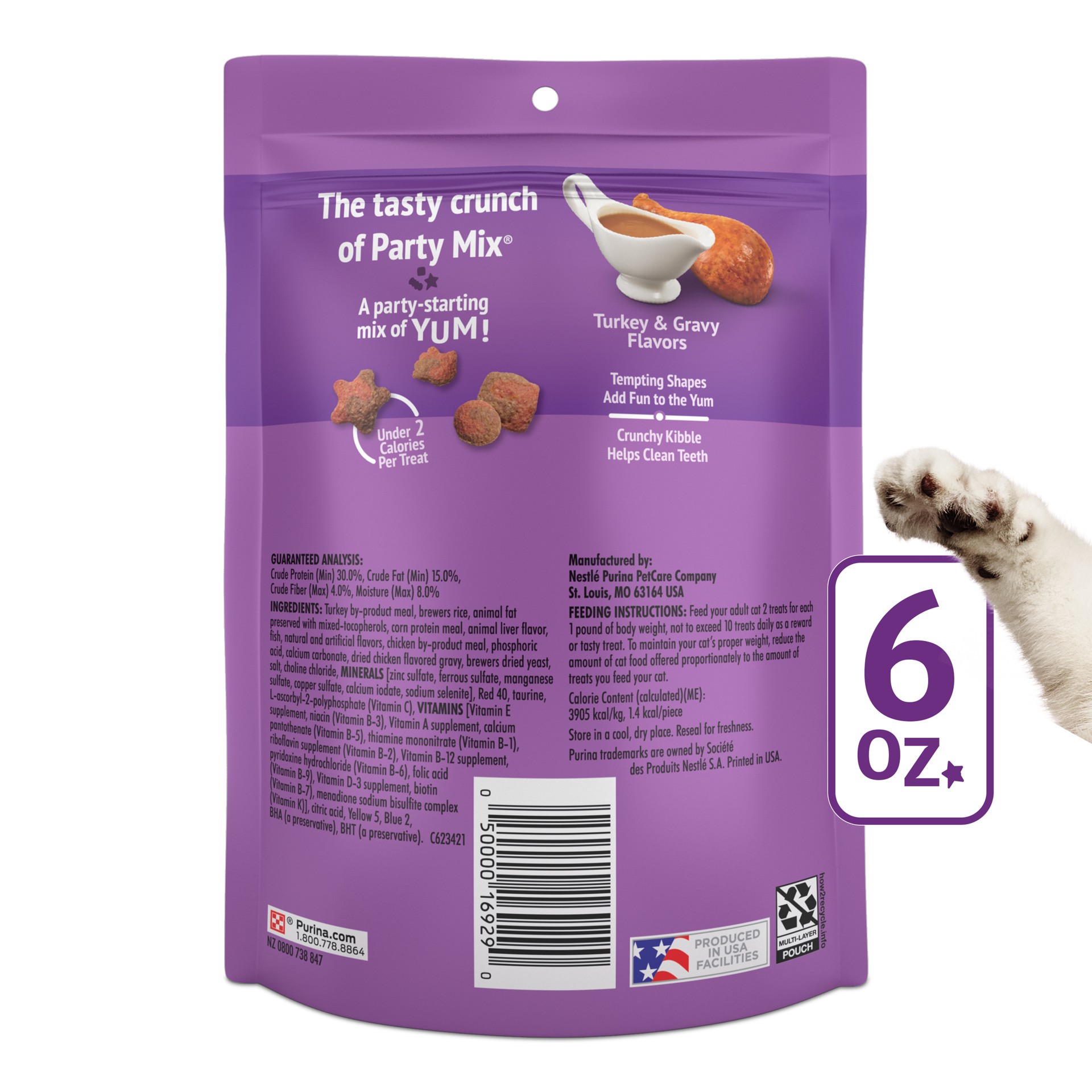 slide 3 of 9, Purina Friskies Cat Treats, Party Mix Gravy-licious Crunch Turkey and Gravy Flavors, 6 oz