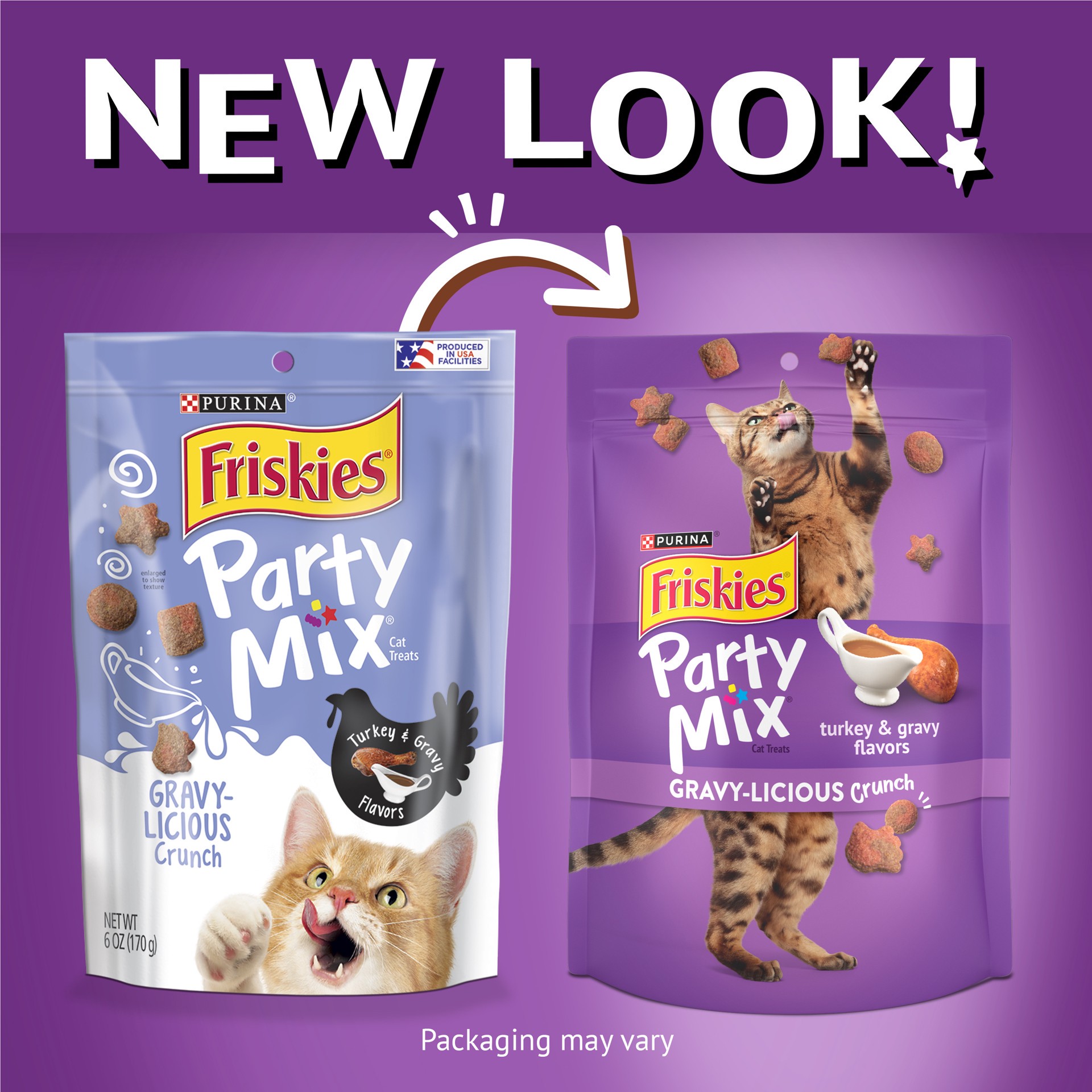 slide 5 of 9, Purina Friskies Cat Treats, Party Mix Gravy-licious Crunch Turkey and Gravy Flavors, 6 oz