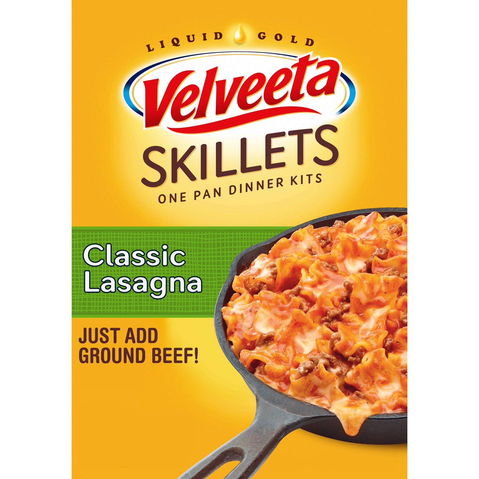 slide 1 of 9, Velveeta Skillets Classic Lasagna One Pan Dinner Kit with Pasta, Cheese Sauce & Seasoning, 13.1 oz Box, 13.1 oz