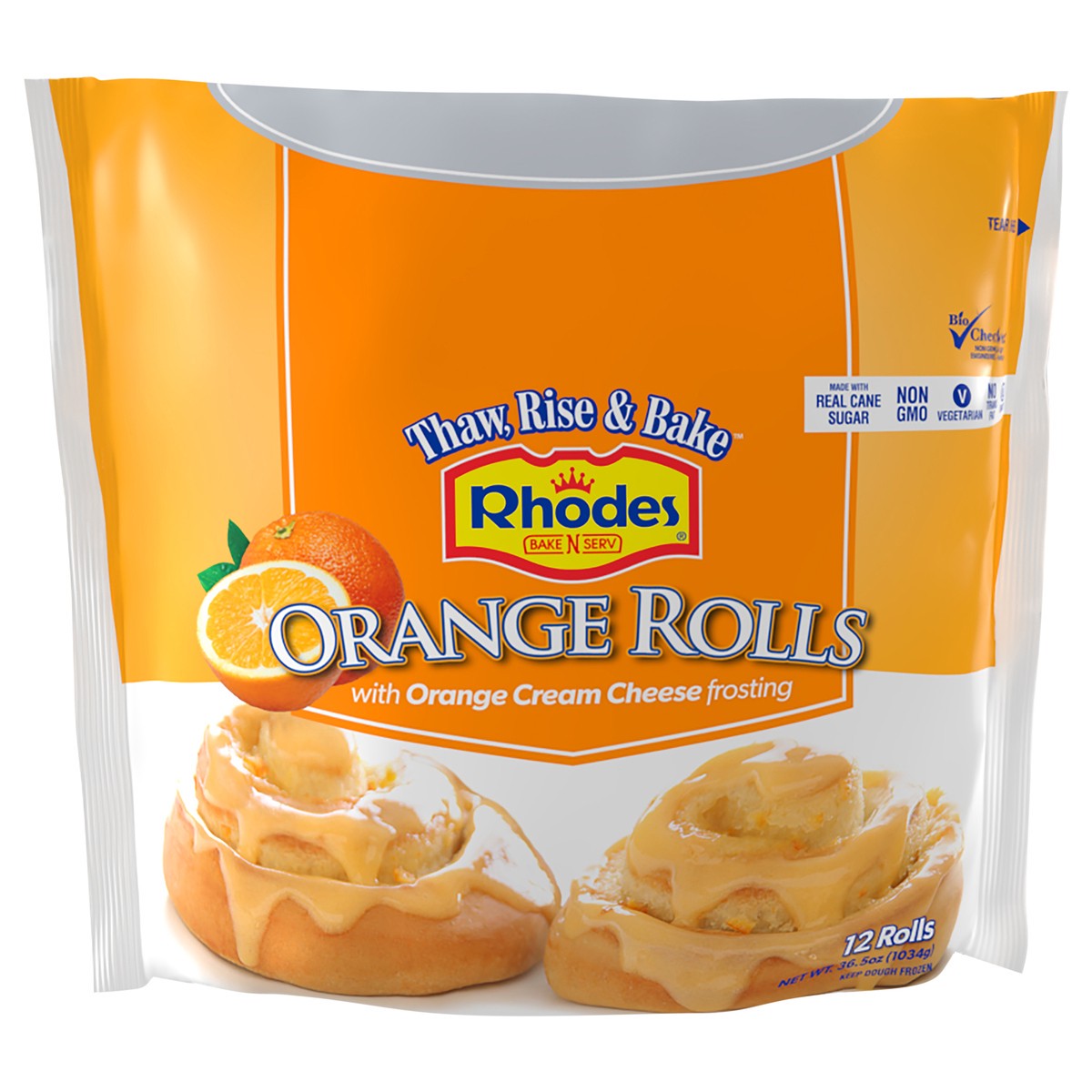 slide 1 of 6, Rhodes Bake-N-Serv Rhodes Orange Rolls with Orange Cream Cheese Frosting 12 ea, 12 ct