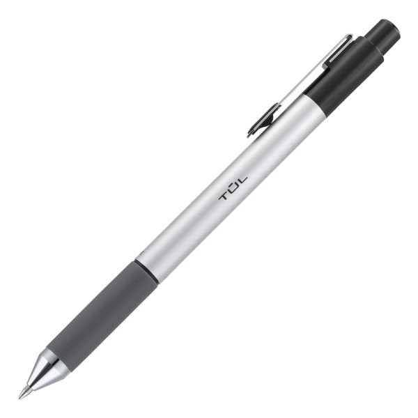 slide 2 of 2, TUL Bp3 Retractable Ballpoint Pens, Fine Point, Silver Barrel, Black Ink, Pack Of 12 Pens, 12 ct