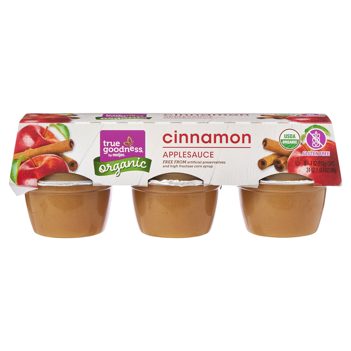 slide 1 of 17, True Goodness Organic Cinnamon Applesauce, 6 ct