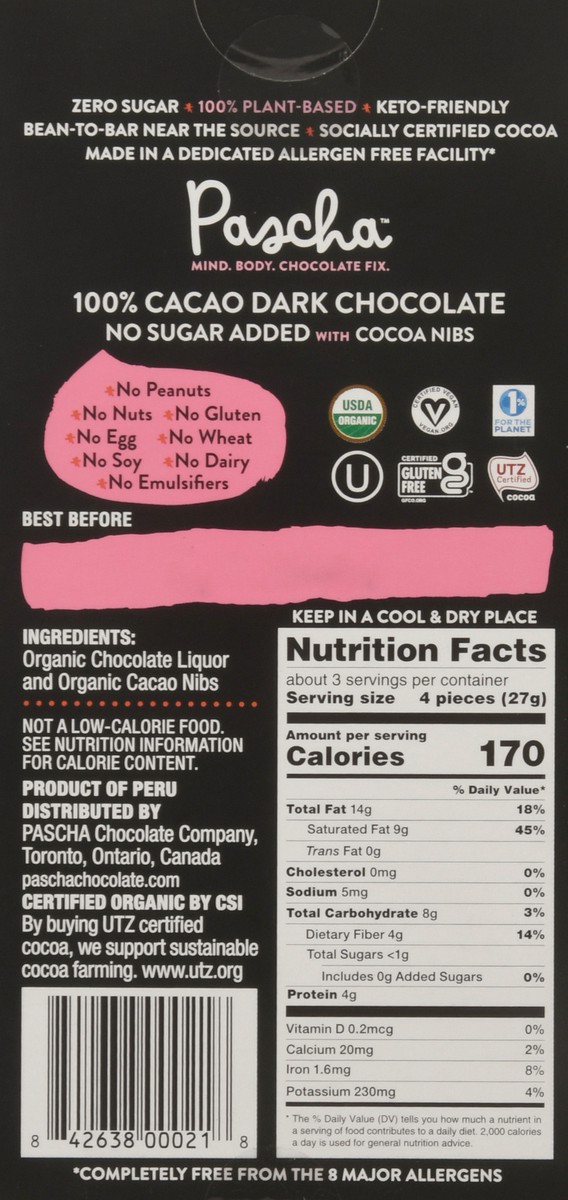 slide 6 of 14, Pascha Dark Chocolate Bar Cacao Nibs, 2.82 oz