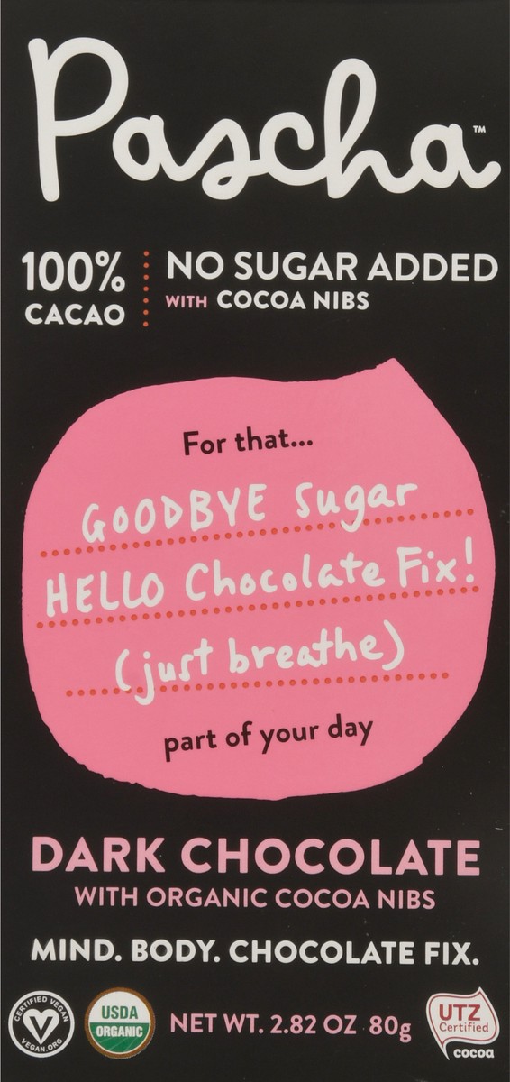 slide 1 of 14, Pascha Dark Chocolate Bar Cacao Nibs, 2.82 oz